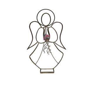 Vintage Stained Glass Angel Figurine Suncatcher White 9" Holding Flower Bouquet